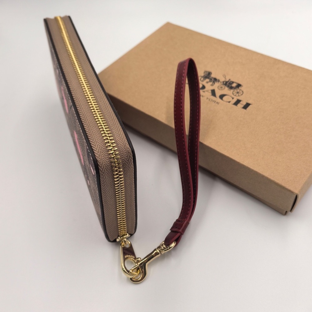 COACH Signature Cherry Print Long Wallet with Wrist Strap - Picture 4 of 8